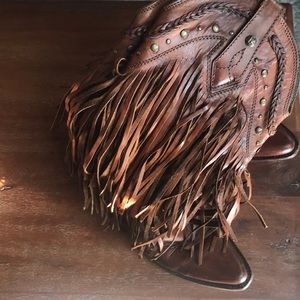 LIBERTY Black Brown Fringe Heeled Boots